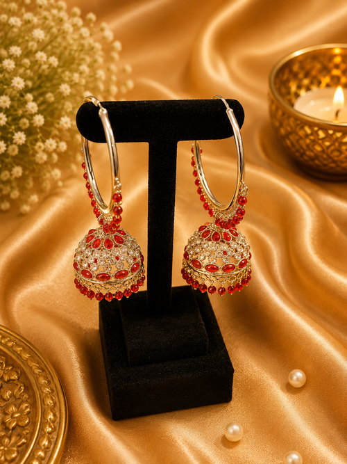 Silver Jhumka Hoop Earrings – Green