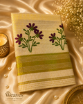 Tissue Onam Saree – Purple Floral with Olive-Gold Border
