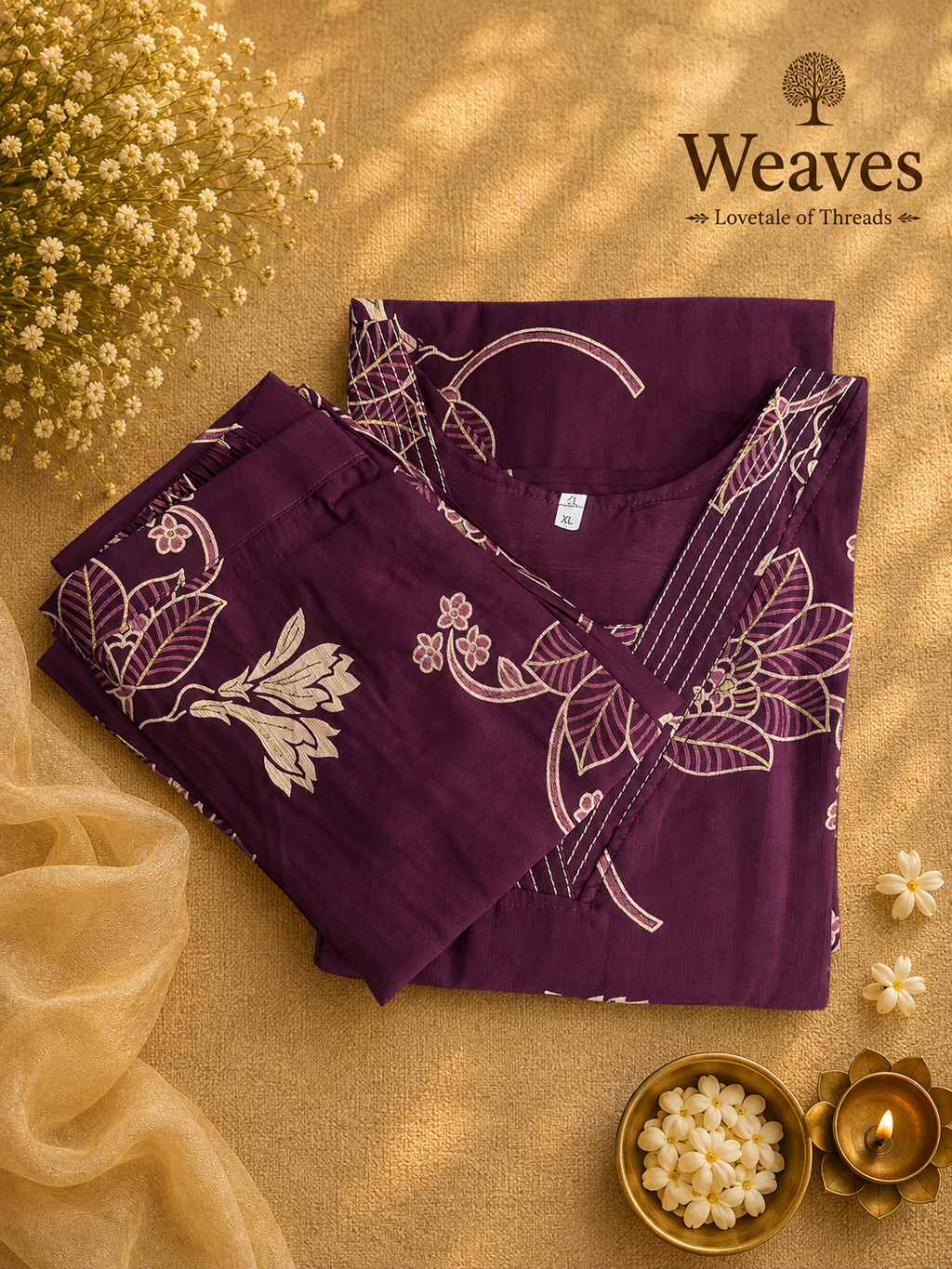 Everyday Floral Co-ord Set with pants in deep plum with floral print