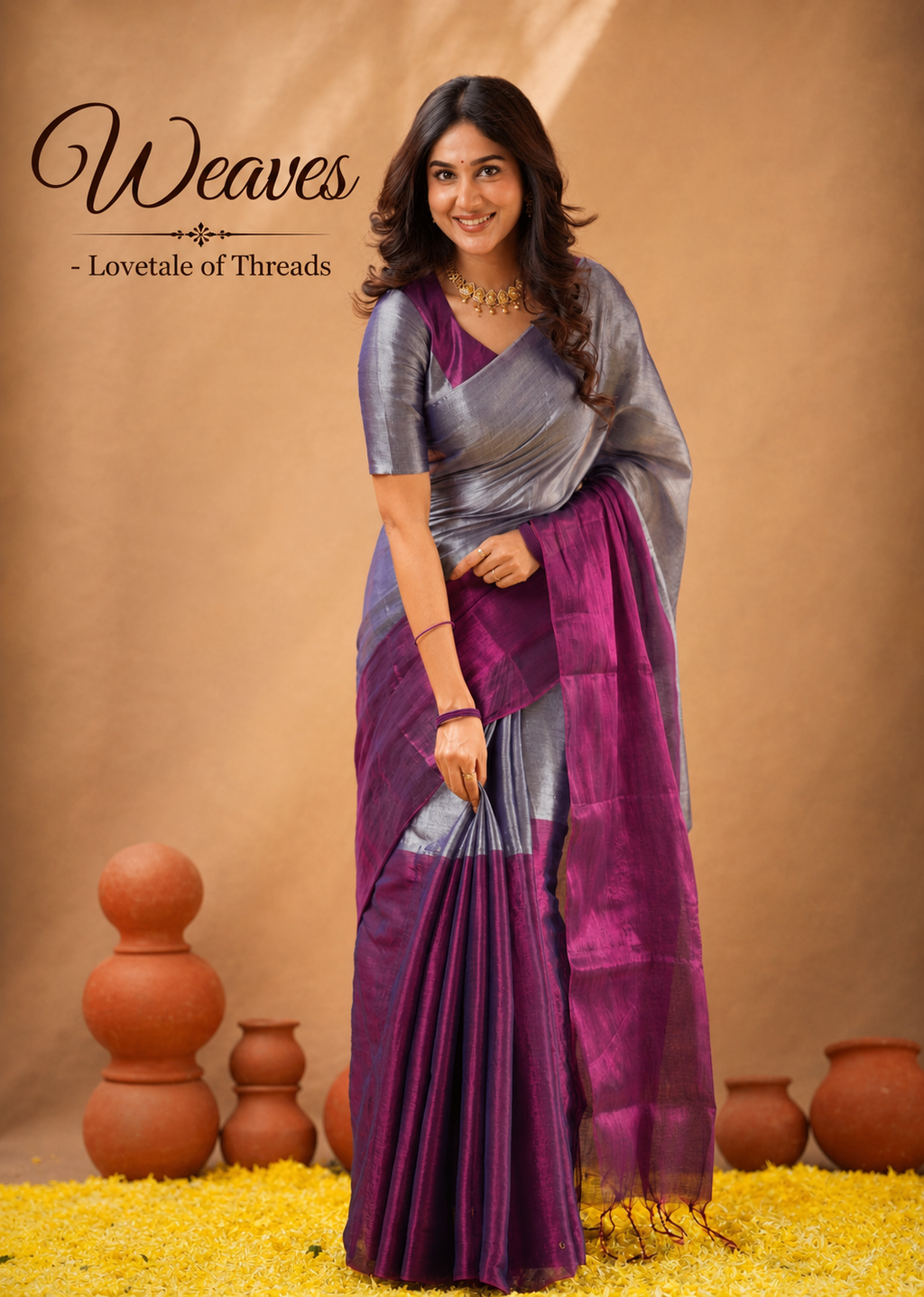 Raga Tissue Cotton Half and Half Saree - Royal Blue & Magenta