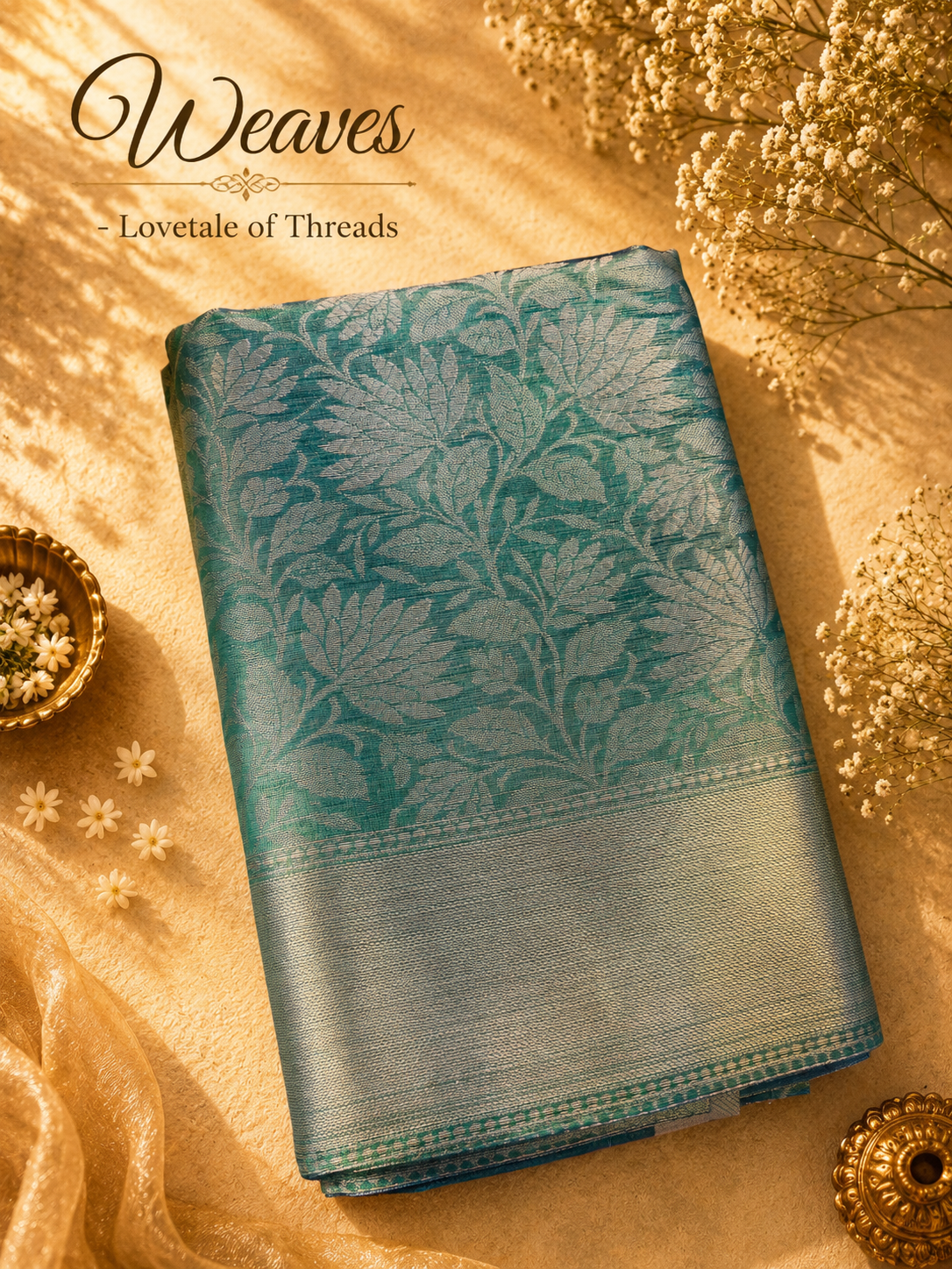 Double Shaded Tissue Saree in teal and silver zari