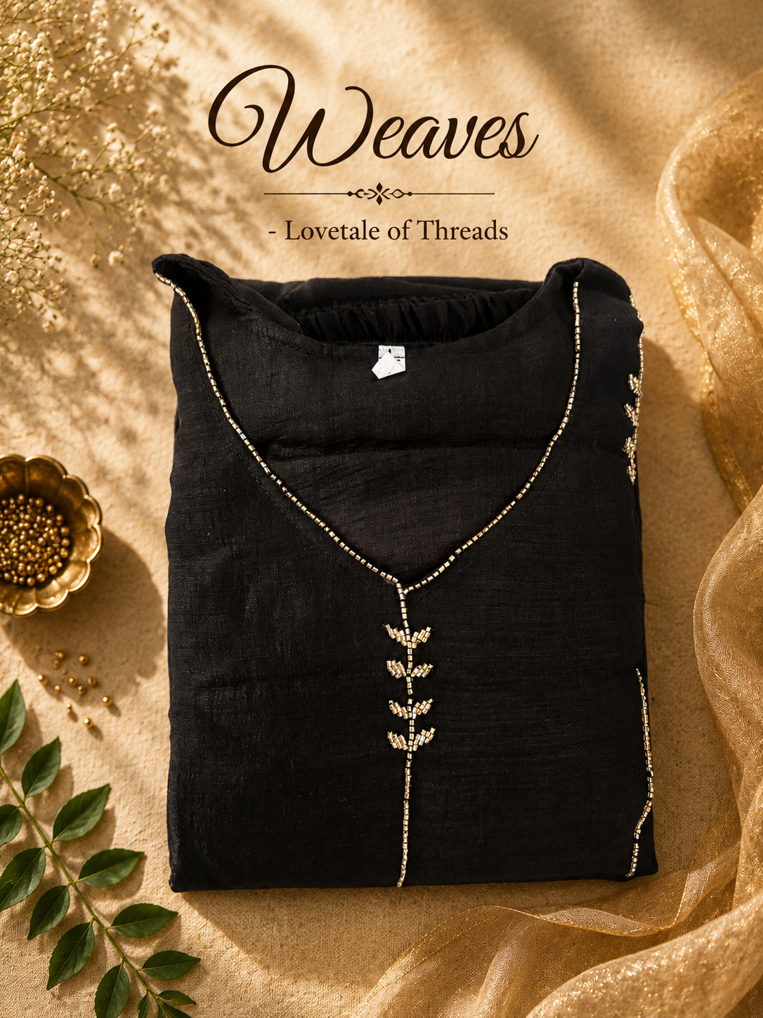Black Aline top and pant set with gold-toned detailing