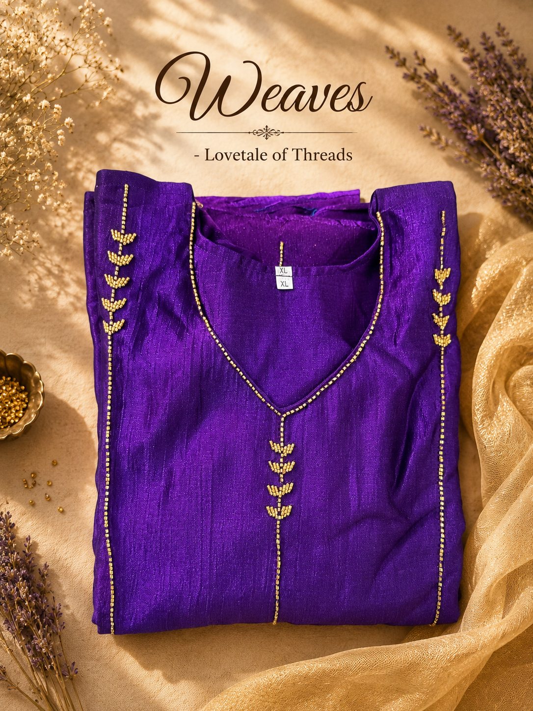 Purple Aline top and pant set with gold-toned detailing