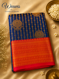 Vairaoosi Navy Blue Kanjivaram Silk Saree red blouse piece