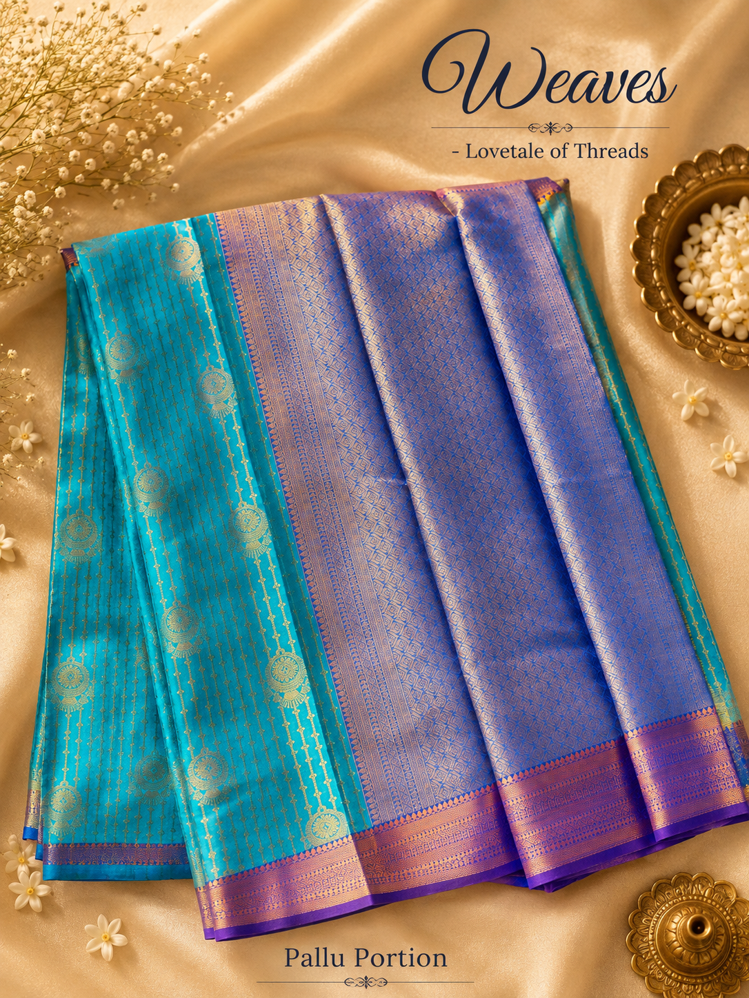 Vairaoosi Blue Kanjivaram Silk Saree folded view