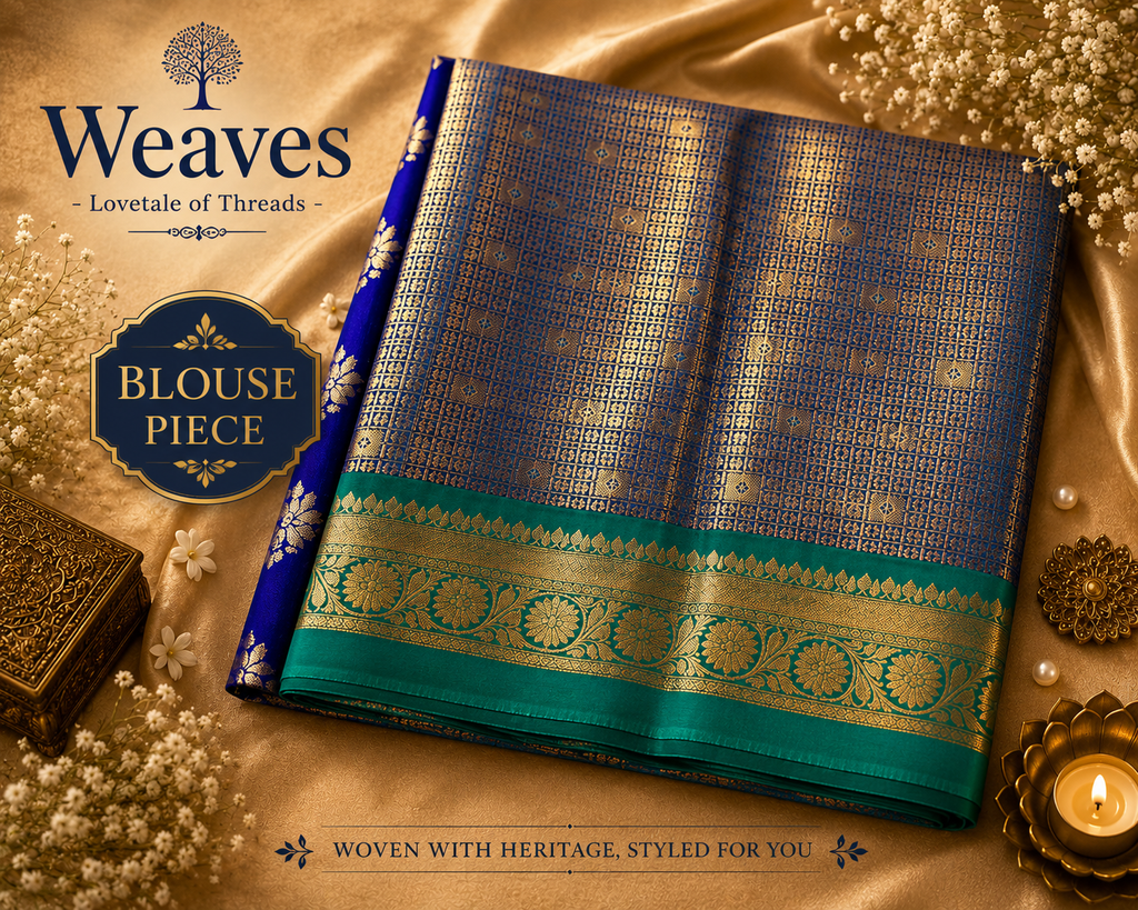 Semi Katan Silk Saree in Royal Blue & Teal