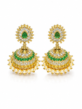 Gold Emerald Chandbali Jhumka Earrings