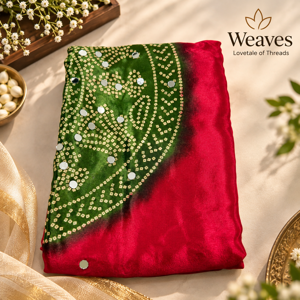 Magenta and green semi modal silk saree with a detailed green printed pallu