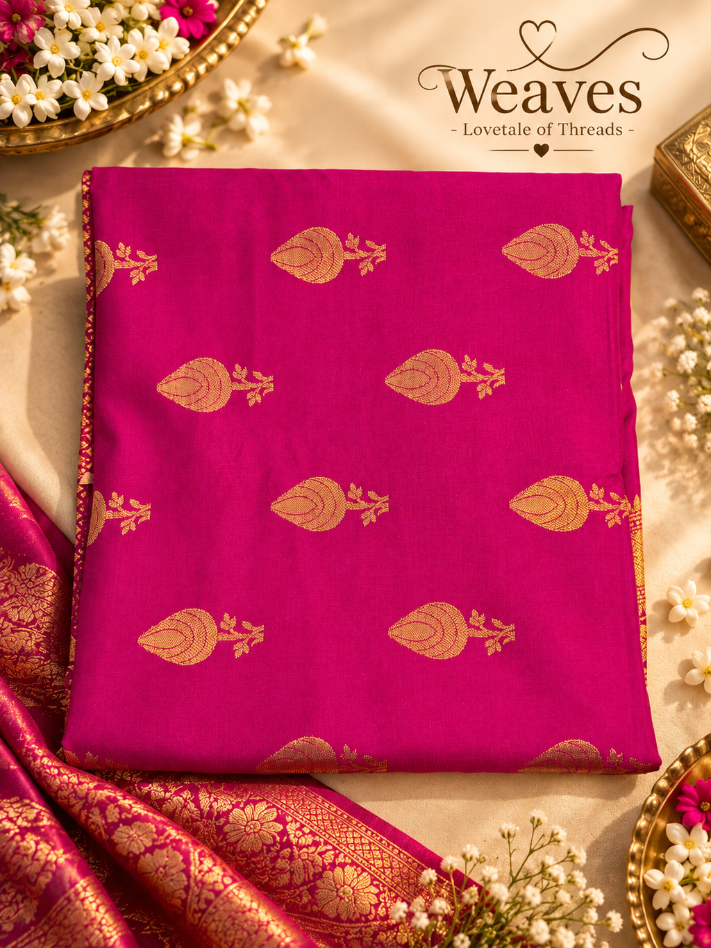 Magenta Banarasi soft silk saree with detailed floral pallu and border