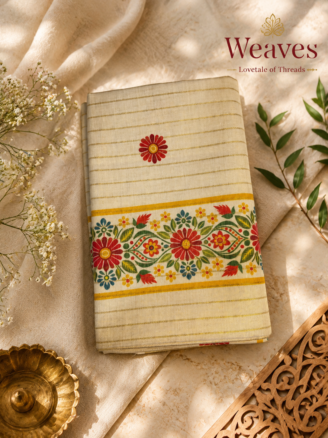 Kerala Tissue Saree – Multi Colour Floral