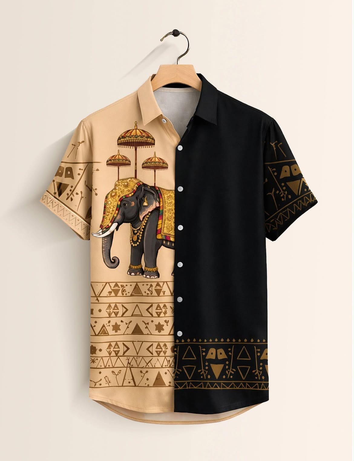 Onam Elephant Print Half Sleeve Shirt with Traditional Mundu