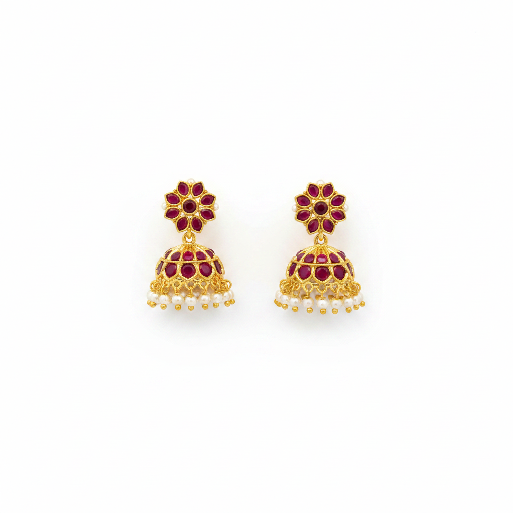 Red Stone Kemp Jhumka